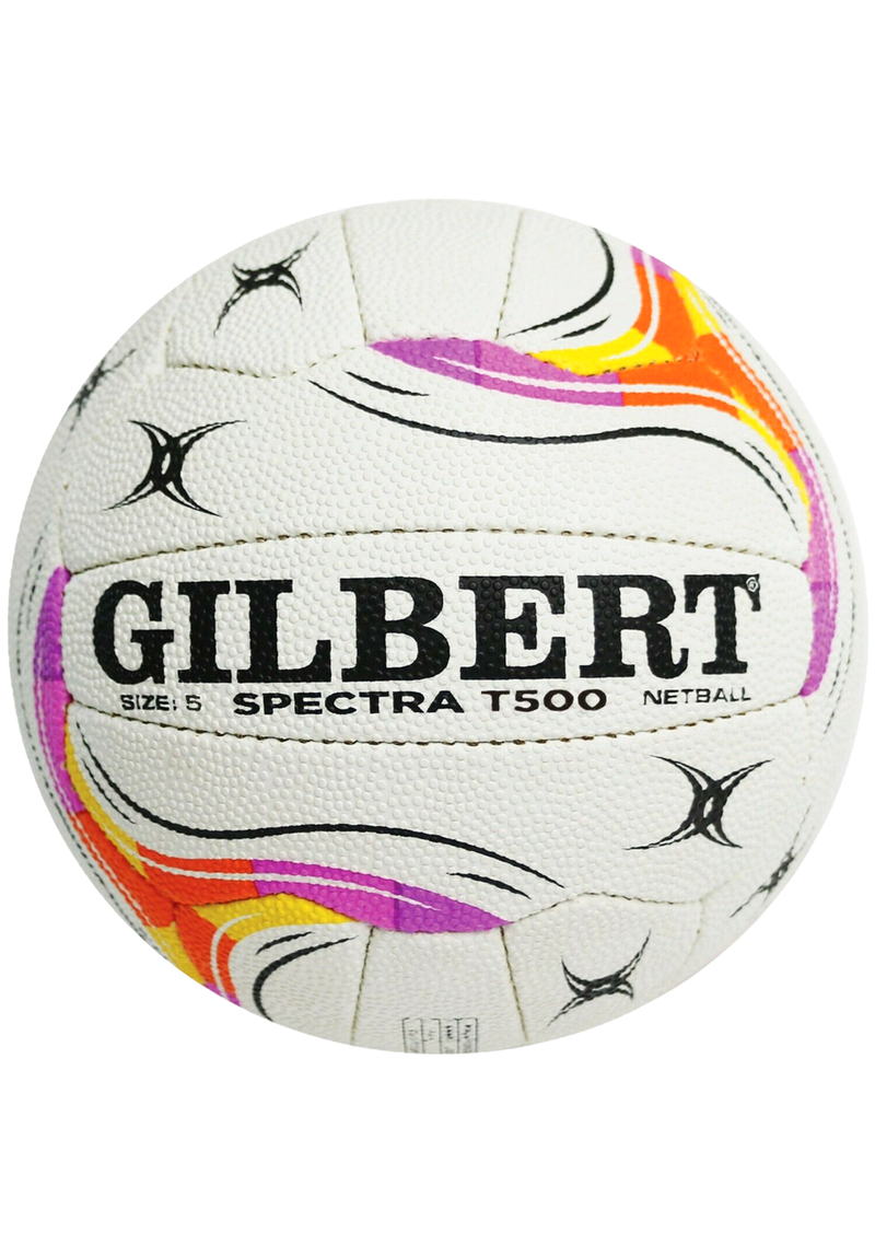 Gilbert Spectra Netball Size 5 ﻿White/Purple/Orange