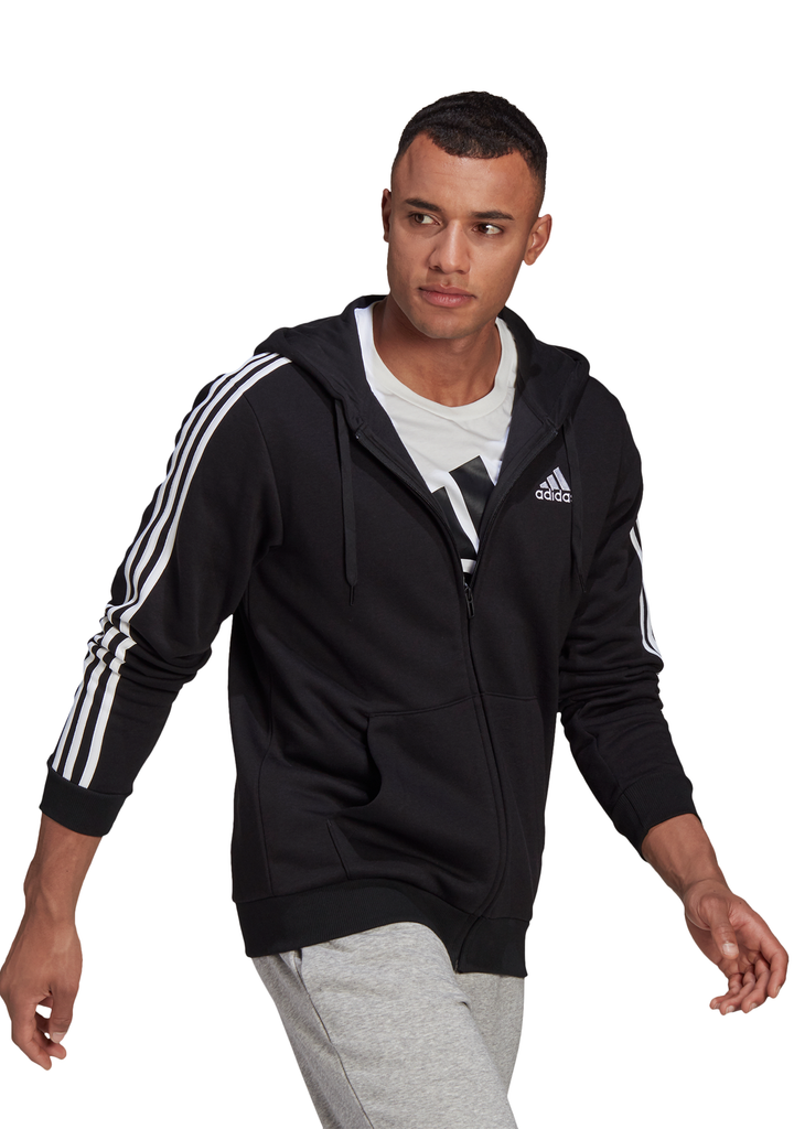 Adidas Men’s Essentials 3-Stripes Fleece Cut Full Zip Hoodie