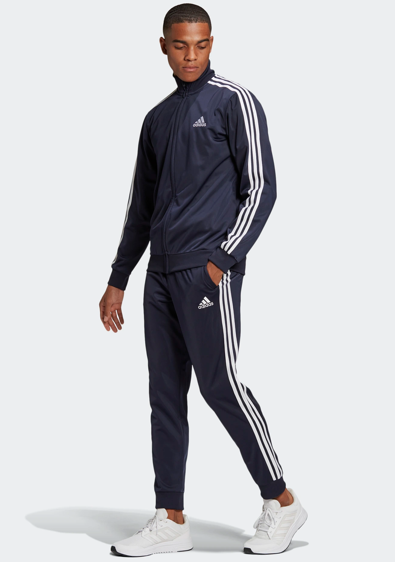 Adidas Mens Primegreen Essentials 3 Stripes Track Suit Top Navy