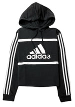 Adidas Womens Essentials Logo Colourblock Cropped Hoodie Black/White <br> GM7126