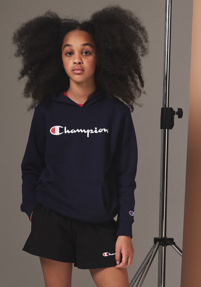 Champion Kids Script Hoodie Navy <br> KX96N NAV