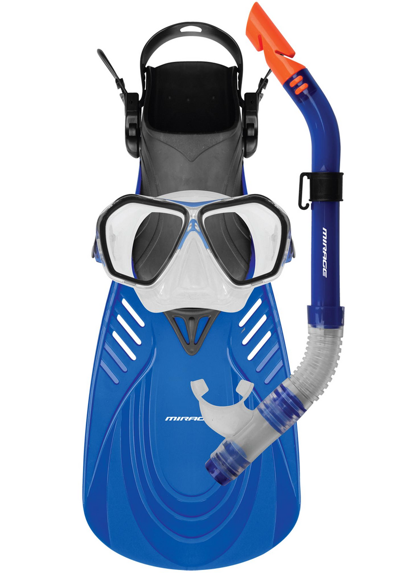 Mirage Adult Fiji Mask Snorkel and Fin Set Blue FSET18 Jim Kidd Sports