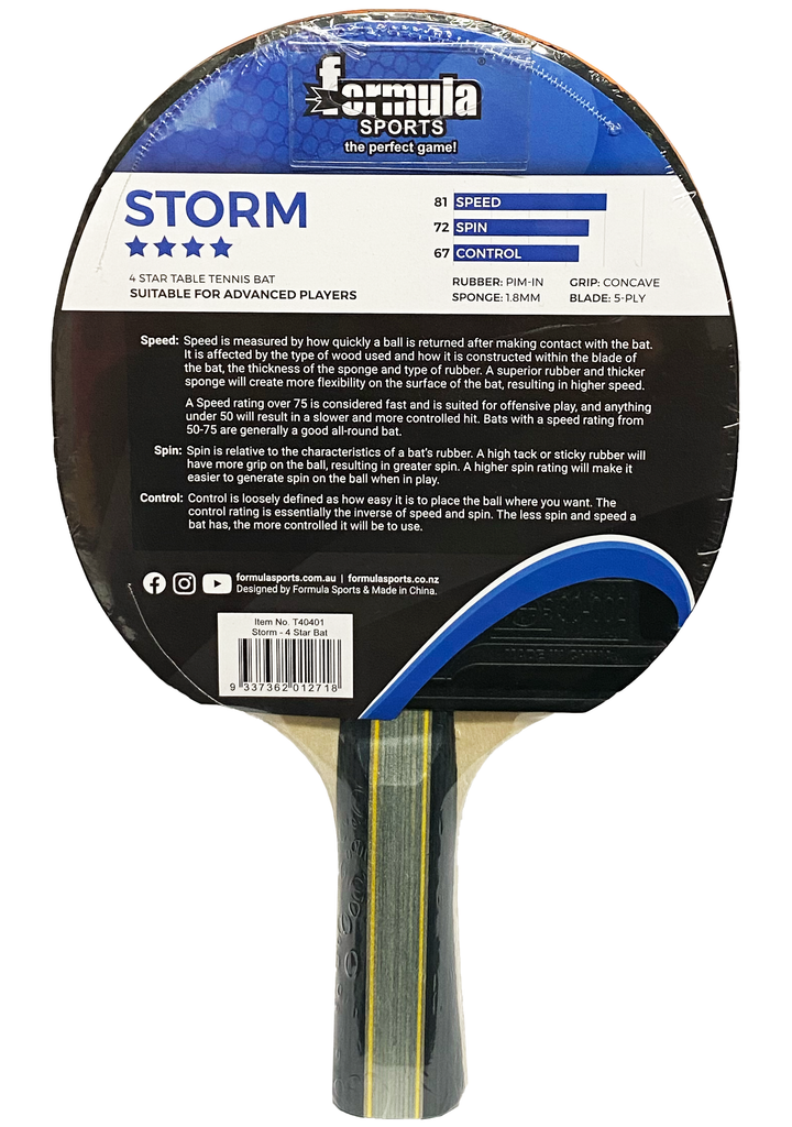 Formula Sports Storm 4 Star Table Tennis Bat <br> T40401