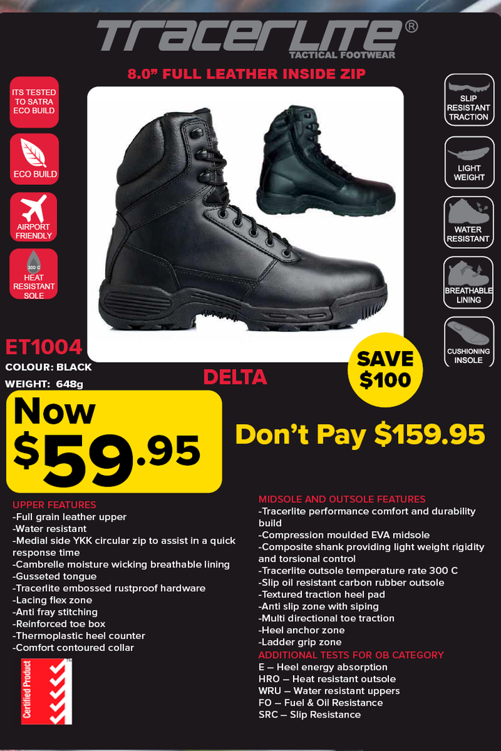 Tracerlite Men’s 8 Inch Leather Side Zip Boot