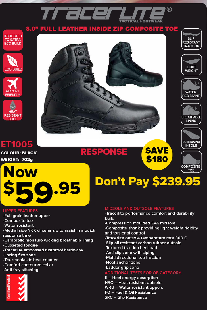 Tracerlite Men’s 8 Inch Composite Toe Full Leather Side Zip