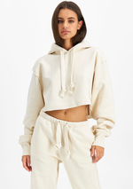 Champion Womens Reverse Weave Beige Cropped Hoodie <br> CT87A1 NAT