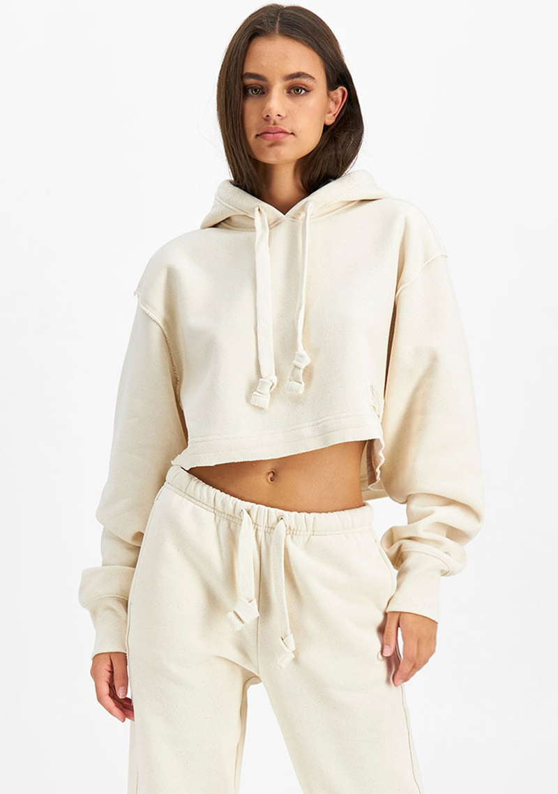 Champion Womens Reverse Weave Beige Cropped Hoodie CT87A1 NAT Jim Kidd Sports