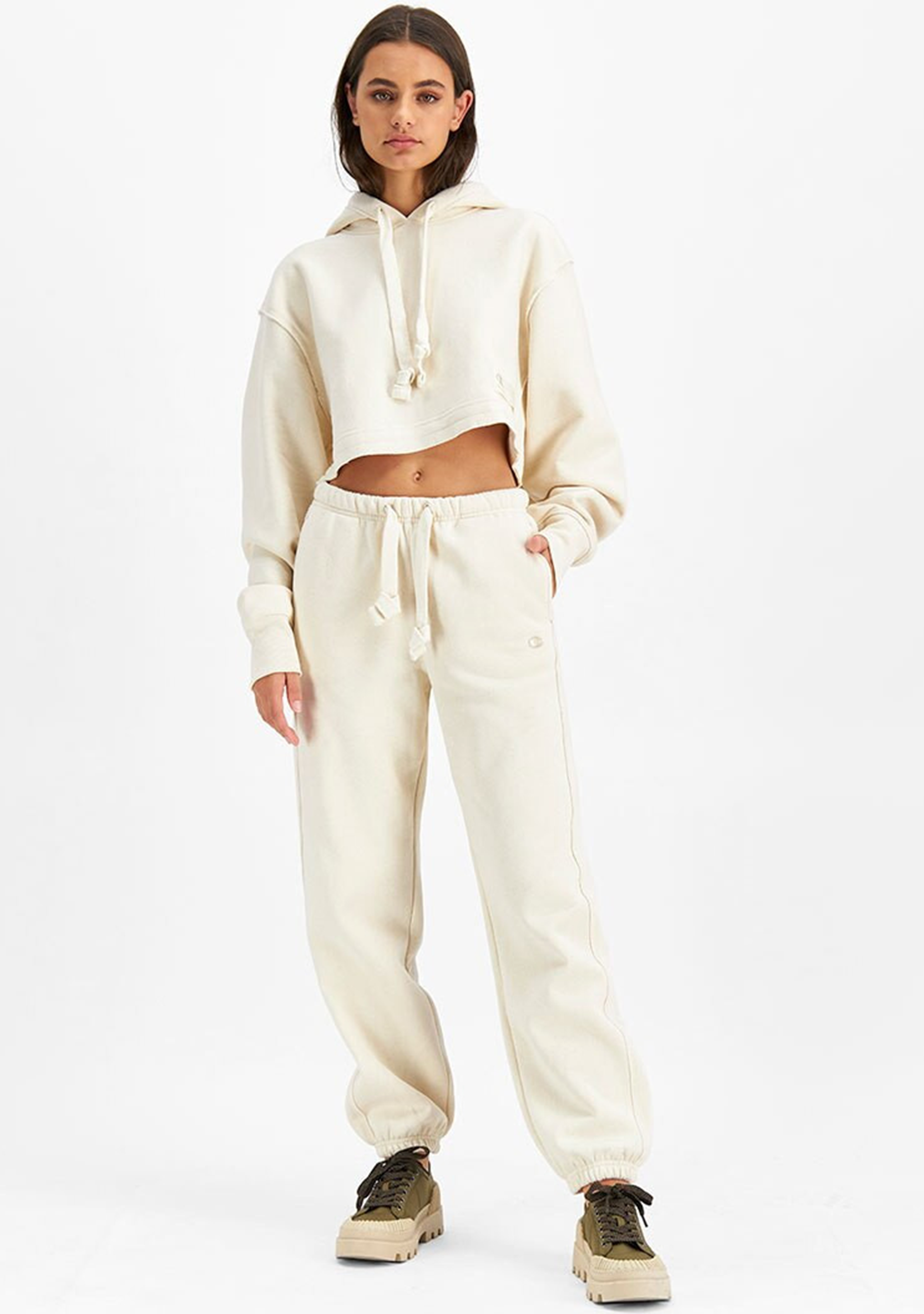 Champion Womens Reverse Weave Beige Cropped Hoodie