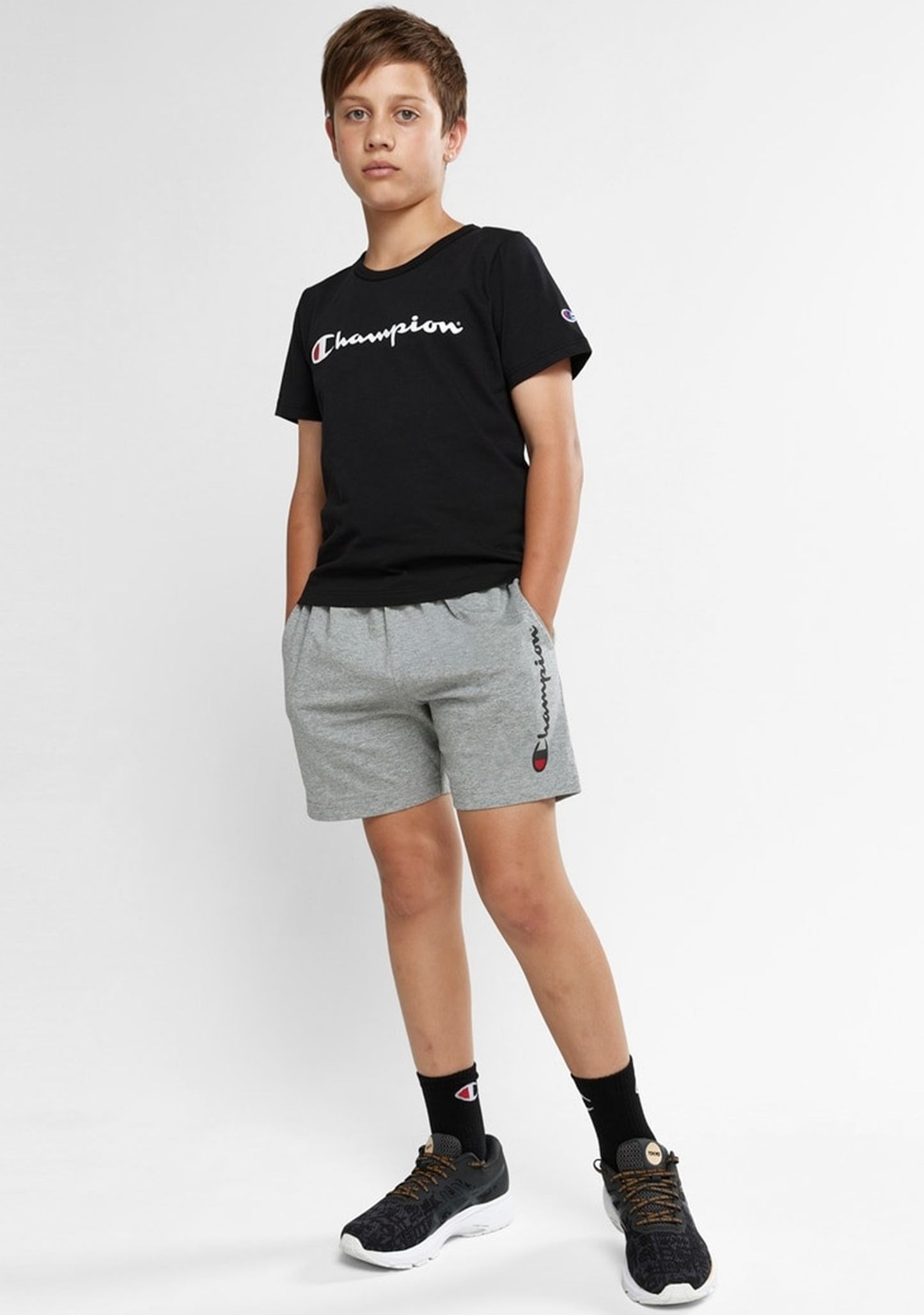 Champion Junior Script Jersey Shorts Grey