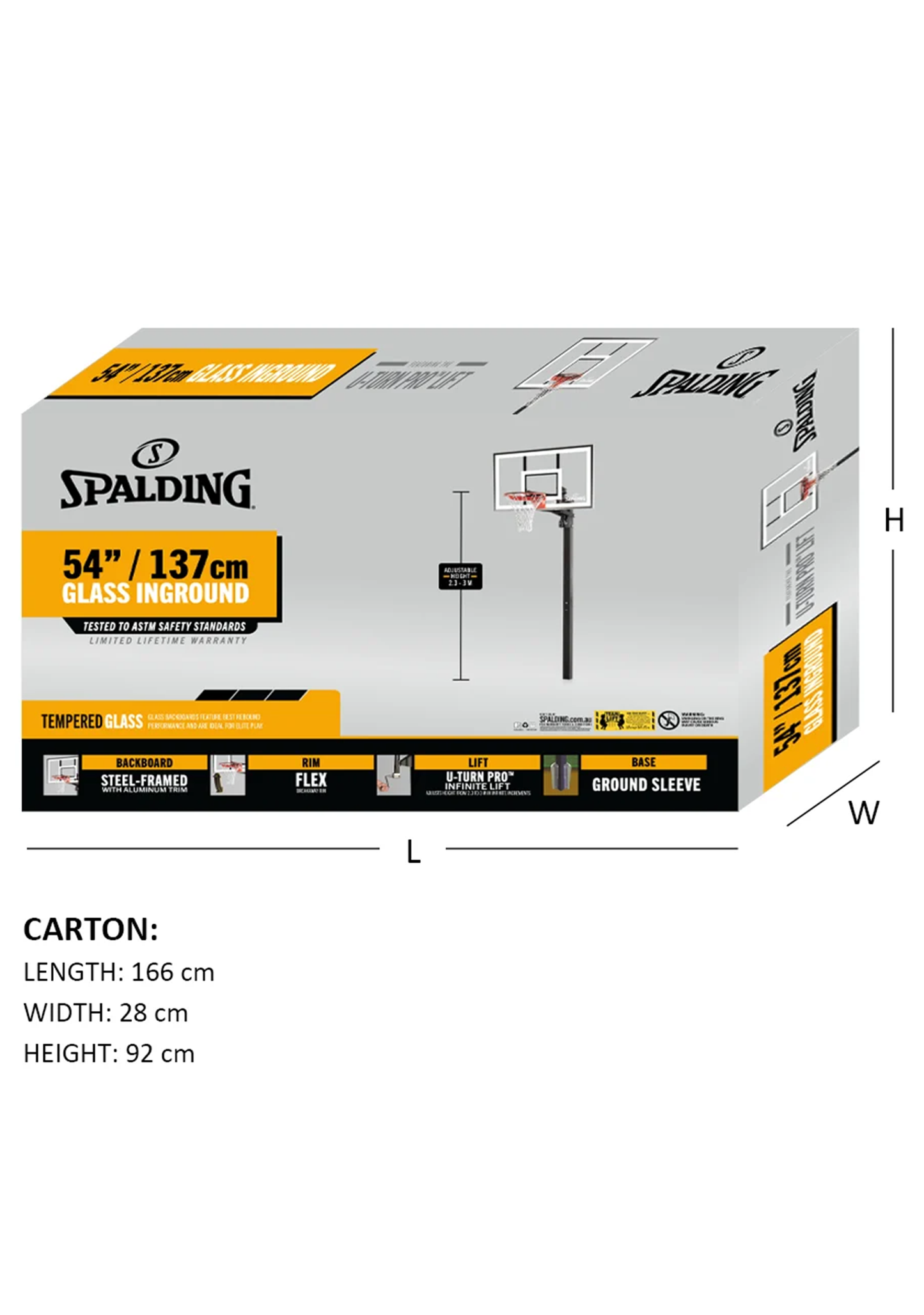 Spalding U-Turn Pro™ 54 Inch Glass (137 cm) in Ground Basketball System <br> AA881005